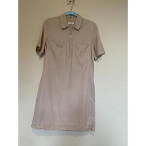 COS Women's Tan short Sleeve Collar Quarter Zip Knee Length Shirt Dress Size 2